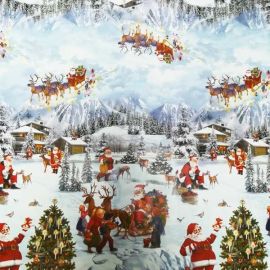 Santa And His Reindeers Oilcloth
