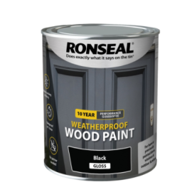 Ronseal 10 Year Weatherproof Wood Paint - Black Gloss 750ml