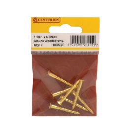 Centurion 1.25" X 6 Slotted Countersunk Brass Woodscrews - Pack Of 7