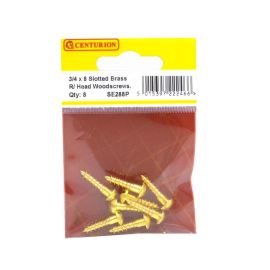 Centurion 3/4 x 8 Slotted R/Head Brass Woodscrews - Pack Of 8