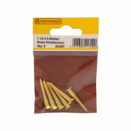Centurion 1-1/4 x 8 Slotted Countersunk Brass Woodscrews - Pack Of 6