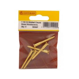 Centurion 1.5" x 8 Slotted Countersunk Brass Woodscrews - Pack Of 5