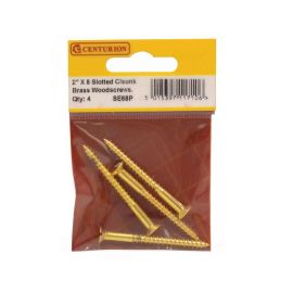 Centurion 2" x 8 Slotted Countersunk Brass Woodscrews - Pack Of 4