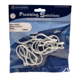 White Plastic Shower Curtain Rings -  40mm - 12 Pack