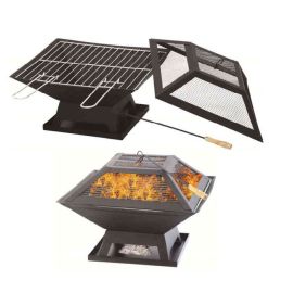 Square Fire Pit With BBQ Grill