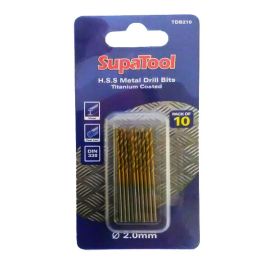SupaTool H.S.S Metal Titanium Coated Drill Bits - 2.0mm Pack of 10