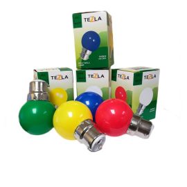 Tezla 1w Coloured LED Plastic Globe B22 Party Lightbulbs