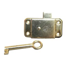 Electro Brassed Wardrobe Lock & Key - 63mm x 32mm