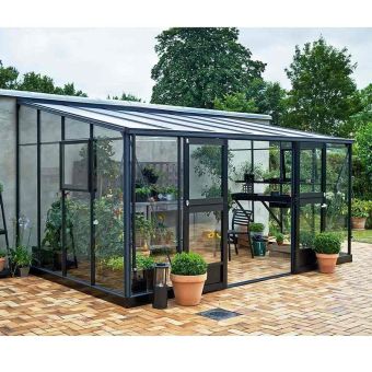 Juliana Veranda Lean To Greenhouse 10ft x 14ft - Anthracite & Black (Base included)