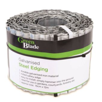 Green Blade Galvanised Steel Garden Edging 15cm x 12m | Durable Metal Lawn & Border Edging