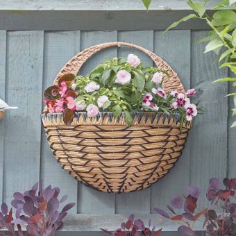 Savanna Faux Rattan Wall Basket 16in – Durable Decorative Hanging Planter