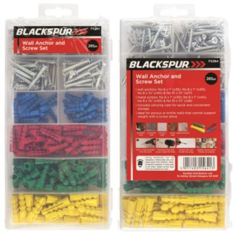 Blackspur 285 Piece Wall Anchor & Screw Set – Assorted Fixings with Storage Case