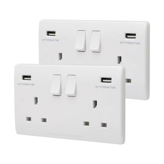 2 Gang Switched Socket with USB Port - each