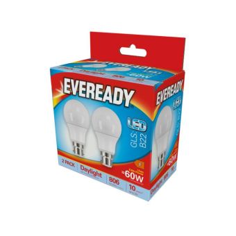 Eveready LED GLS BC B22 6500k Daylight Pack 2 8.8w