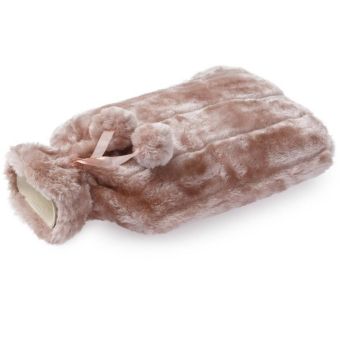 Dusky Pink Faux Fur Hot Water Bottle 2 Litre – Soft Plush Cover for Cosy Comfort