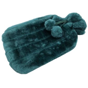 Emerald Green Faux Fur Hot Water Bottle 2 Litre – Plush Soft Cover for Cosy Winter Warmth