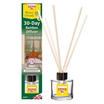 Zero In 30 Day Bamboo Citronella Diffuser Natural Insect Repellent for Indoor & Outdoor Use