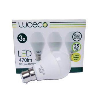 Luceco 6w LED Warm White GLS B22/BC Lightbulb - Pack of 3