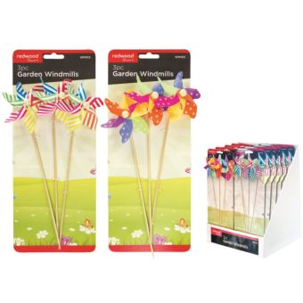 Redwood Colourful Garden Windmills 27cm - 3 Pack I Outdoor Plant & Garden Decoration