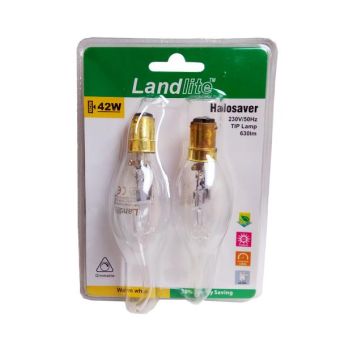 Landlite 42w Halosaver Flame Tipped Clear Candle SBC/ B15 Lightbulb - Pack of 2