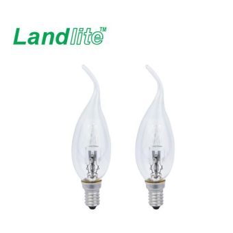 Landlite 42w Halosaver Flame Tipped Clear Candle SES/ E14 Lightbulb - Pack of 2