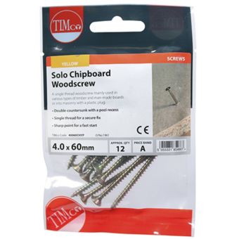 TIMco Solo Chipboard Woodscrews 4.0 x 60mm PZ2 Yellow Zinc I Pack 12