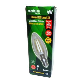 Meridian 4w Filament LED Clear Candle SES/ E14 Lightbulb