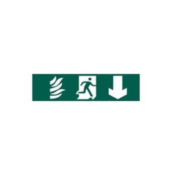 Green PVC Non-Scripted Fire Exit Sign - Direction Pointing Down - 200mmx50mm