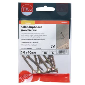 Timco Solo Woodscrews 5.0 x 40mm PZ2 Yellow Zinc I Pack 10