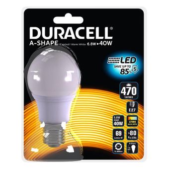 Duracell 6.8W LED A-Shaped Screw Cap E27/ ES Light Bulb