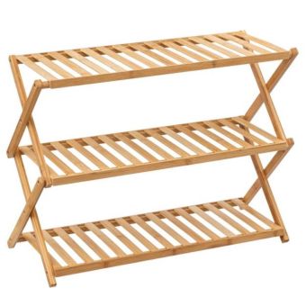 Folding Bamboo Shoe Rack 9 Pair | 3-Tier Compact Shoe Storage Unit