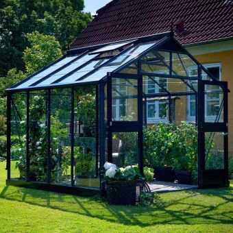 Juliana Premium Greenhouse Aluminium / Black 9' x 9' Toughened Glass (Base Included)