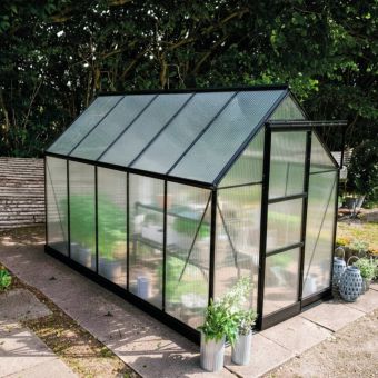 The Halls ICON Range of 6ft Freestanding Greenhouses-Black-6' x 10'-Polycarbonate - Comes with base