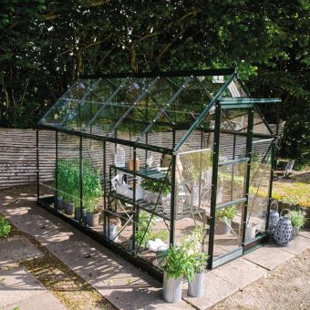 The Halls ICON Range of 6ft Freestanding Greenhouses - Green - 6' x 10' - Standard Horticultural Glass - Comes with Base