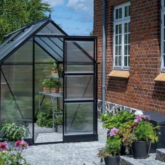 The Halls ICON Range of 6ft Freestanding Greenhouses-Black-6' x 8'-Polycarbonate - Comes with base