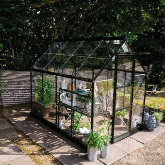 The Halls ICON Range of 6ft Freestanding Greenhouses-Black-6' x 8'-Toughened Safety Glass - Comes with base