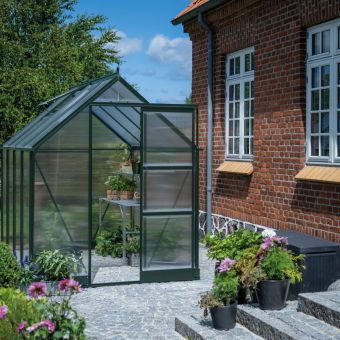 The Halls ICON Range of 6ft Freestanding Greenhouses-Green -6' x 8'-Polycarbonate - Comes with Base