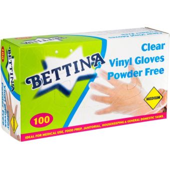 Bettina Clear Vinyl Gloves Powder Free Medium - Pack of 100 I Disposable Gloves for Food Prep Cleaning and General Use