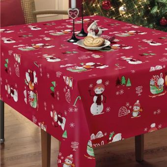 Red Comic Snow Christmas Oilcloth - Price per metre