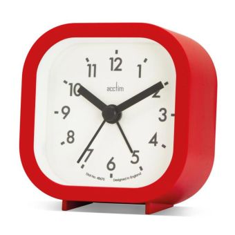 Acctim Robyn Mini Red Analogue Bedside Alarm Clock with Snooze and Backlight – Compact Travel Size