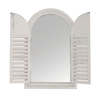 Antique White Garden Mirror with Opening French Shutters for Indoor and Outdoor Use