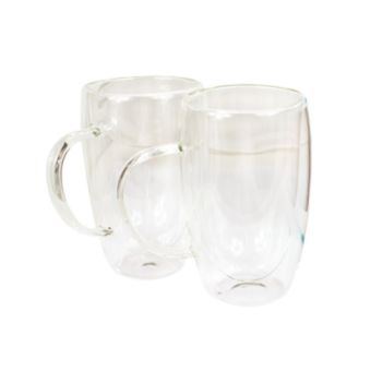 Ashley Double Wall Glass Mugs with Handles - 2 Pieces