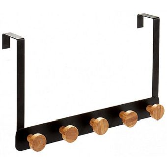 Bamboo Door Hanger 5 Hooks - Black