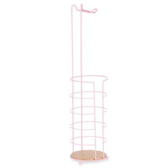 Pink Bamboo & Metal Toilet Roll Holder – Stylish Storage with Natural Charm