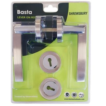 Basta Shrewsbury Satin Chrome Lever on Rose with Escutcheon – Concealed Fixing, Smooth Handle Action, Easy Installation