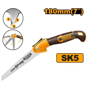 INGCO 180mm Folding Saw – SK5 Steel Triple Edge Pruning Saw