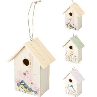 Decorative Wooden Birdhouse – Patterned Garden Nest Box 16 x 21cm I Assorted Colours & Designs