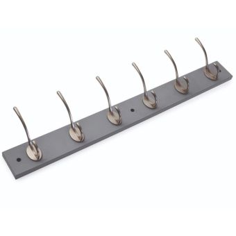 Blue Canyon Salisbury Wall Mounted Coat Rack with 6 Nickel Hooks in Grey Finish I Modern Hallway and Bathroom Storage Solution