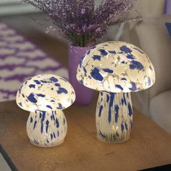 Blue & White GlassArt Mushroom Large | Handmade Glass LED Decorative Light