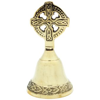 Small Brass Celtic Cross Bell I Traditional Irish Brass Bell with Celtic Cross Handle and Knotwork Base